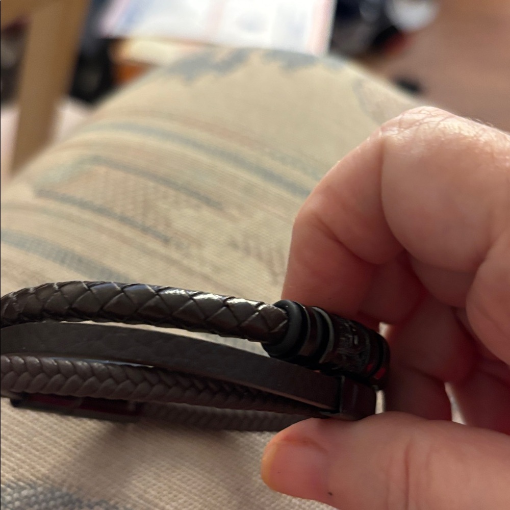 Braided Leather Bracelet with Black Accents